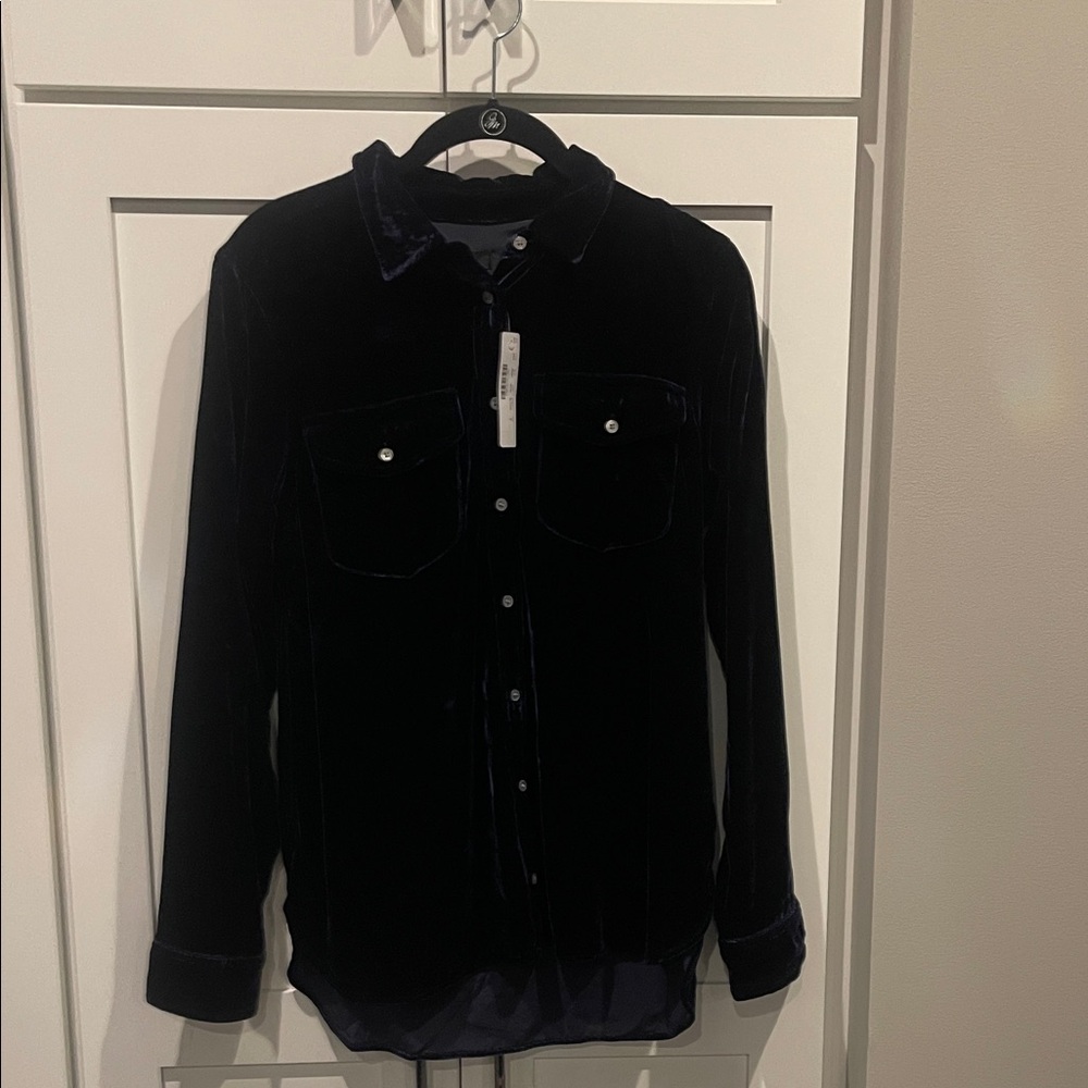 J Crew Women’s Deep Navy Lux Velvet Button Down Shirt